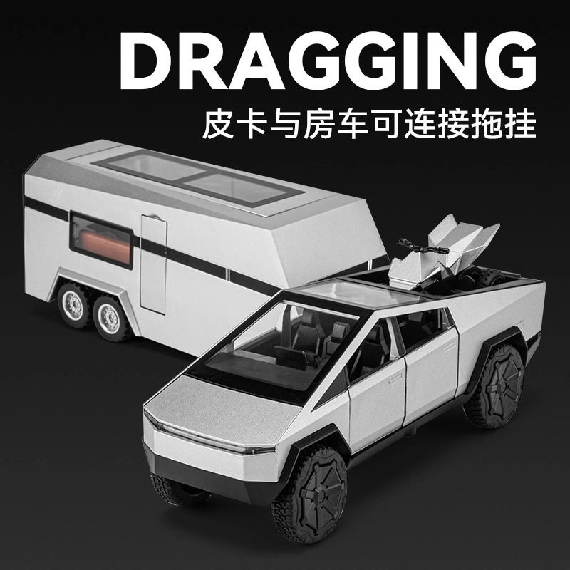 驰誉车玩 赛博皮卡 合金车模 亮灯响声 回力行驶 车门可开 收藏摆件 成品模型