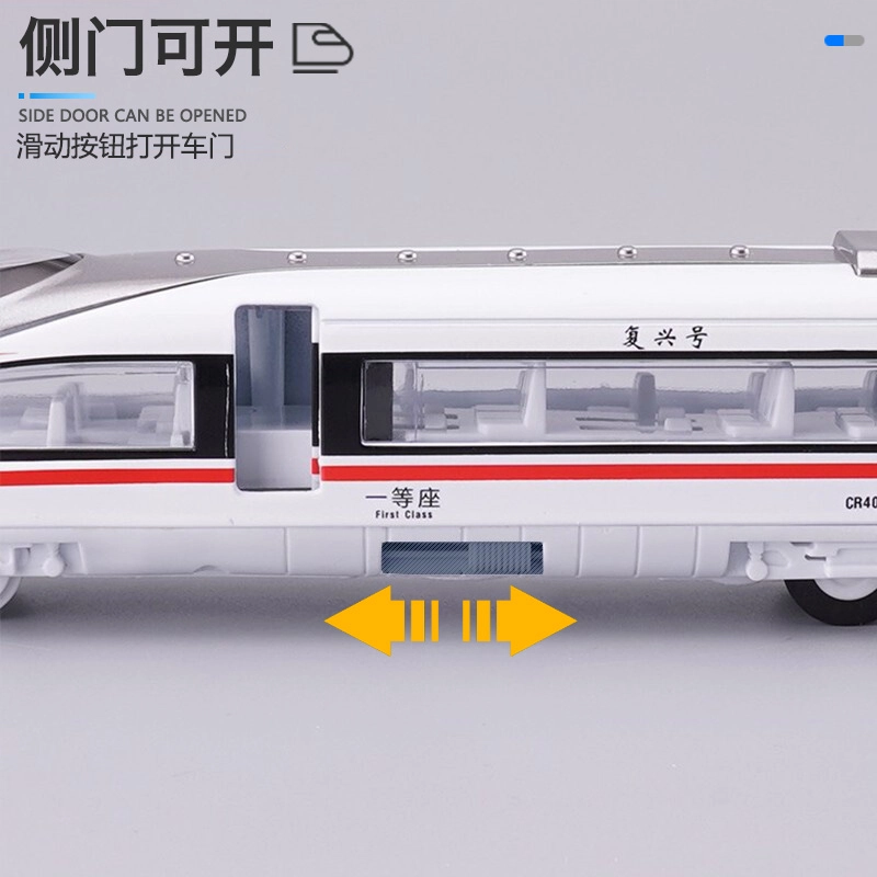 驰誉车玩 复兴号 三节高铁列车场景 展示轨道 站台 天桥 人偶 真人语音播报 成品模型 合金车模 亮灯响声 回力行驶 车门可开