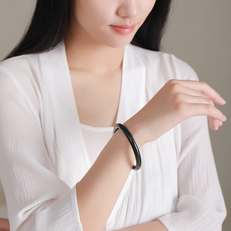 印象眸 新中式古风国潮经典简约青玉圆条叮当美人镯 和田玉 手镯 女款 青玉 礼物