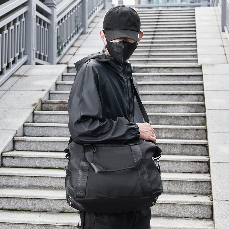 木村耀司 纯色大容量轻便多功能 牛津纺 收纳袋健身包游泳包干湿分离袋行李包旅行包 大号 男款 黑色/迷彩黑