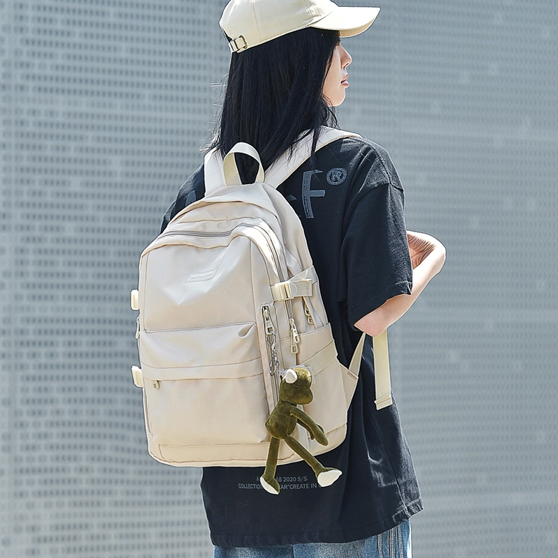 木村耀司 休闲简约百搭大容量初高中大学生通勤潮流多功能旅游 牛津纺 双肩包书包旅行包电脑包背包 常规 女款 黑色/卡其色