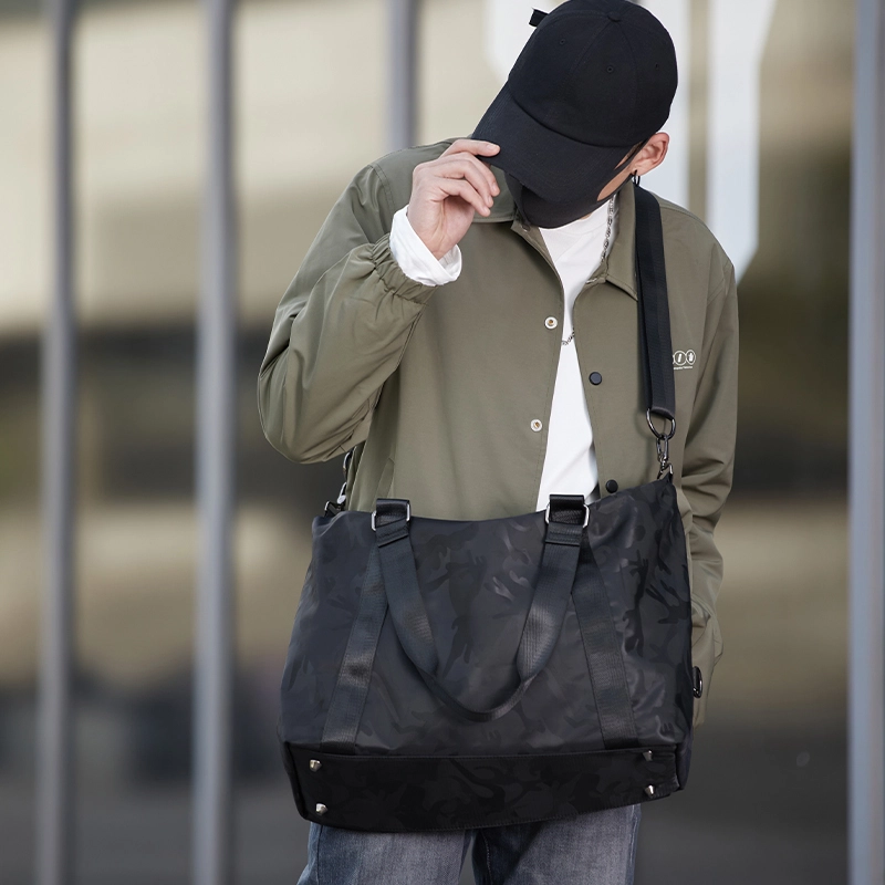 木村耀司 纯色大容量轻便多功能 牛津纺 收纳袋健身包游泳包干湿分离袋行李包旅行包 大号 男款 黑色/迷彩黑