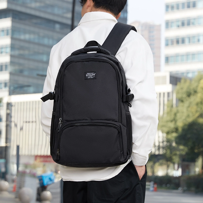 木村耀司 休闲运动简约百搭大容量通勤多功能旅游运动多口袋 牛津纺 电脑包旅行包书背包双肩包 男款 布标版黑色/刺绣版黑色
