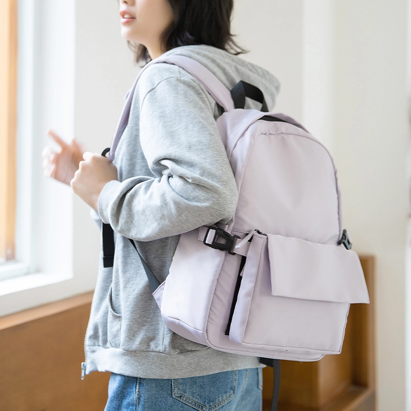 木村耀司 休闲百搭大容量初高中大学生通勤潮流多功能旅游 牛津纺 双肩包书包旅行包电脑包背包 常规 女款 粉色/浅灰/黑色