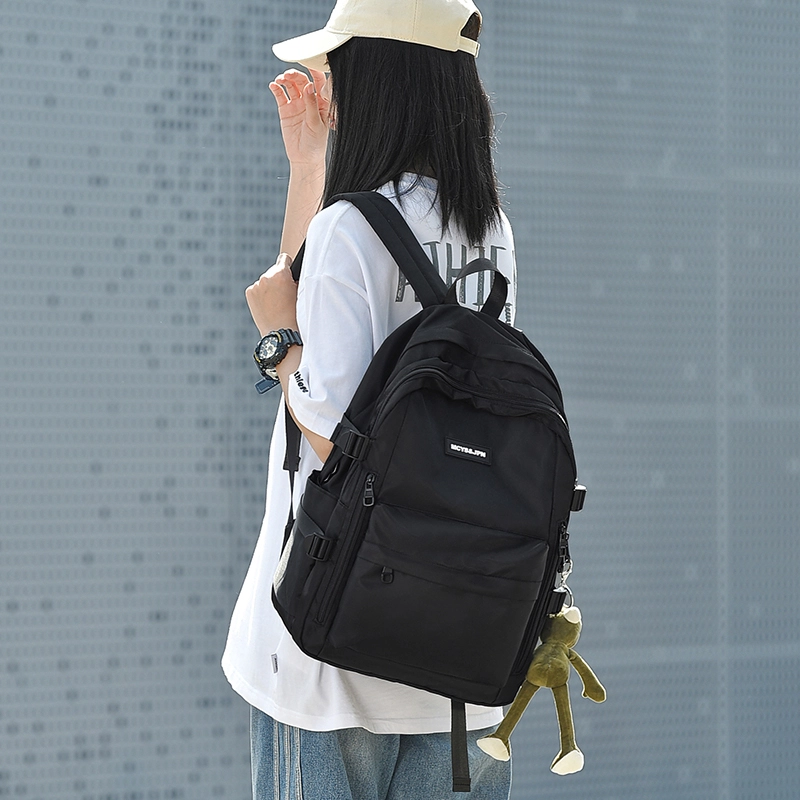 木村耀司 休闲简约百搭大容量初高中大学生通勤潮流多功能旅游 牛津纺 双肩包书包旅行包电脑包背包 常规 女款 黑色/卡其色