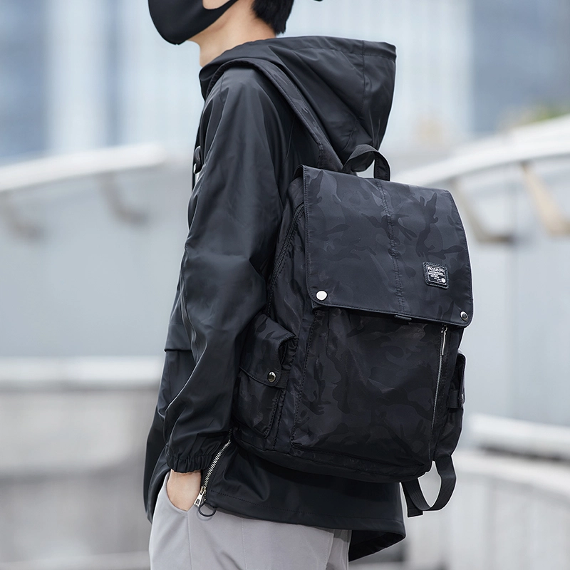 木村耀司  大容量休闲多功能旅游轻便防泼水拉链开合 尼龙 电脑包通勤背包双肩包 常规 男款 黑色/迷彩黑