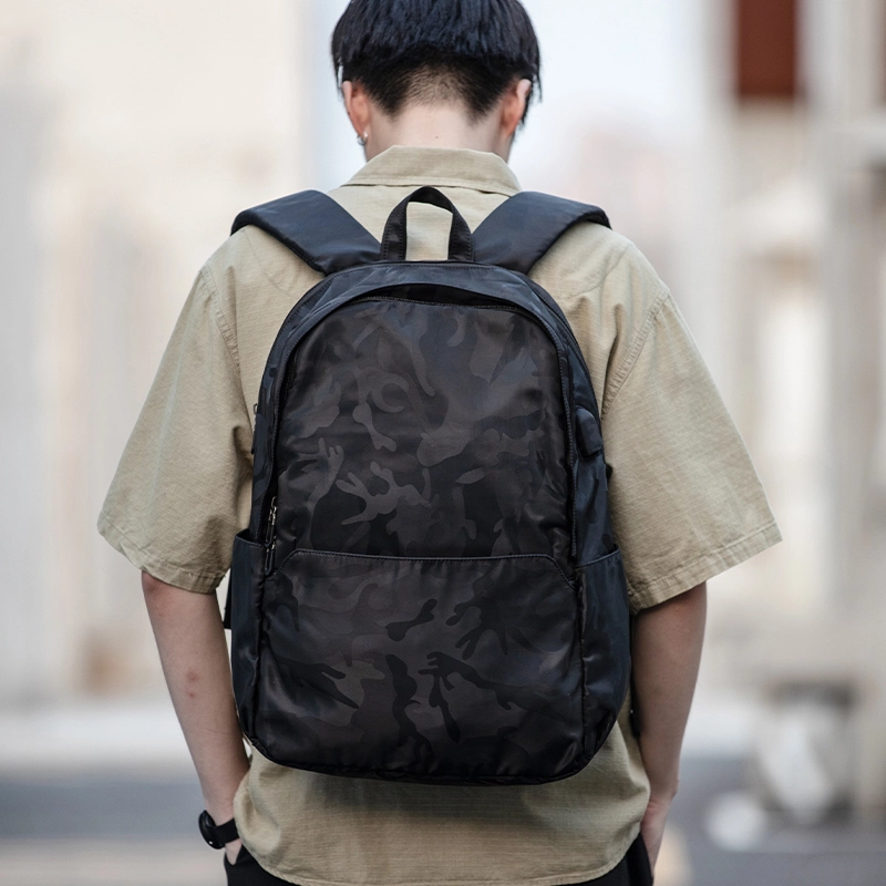 木村耀司 休闲百搭校园大容量上班通勤潮流防水多功能 涤纶 双肩包书包旅行包电脑包背包 男款 迷彩黑/黑色 常规