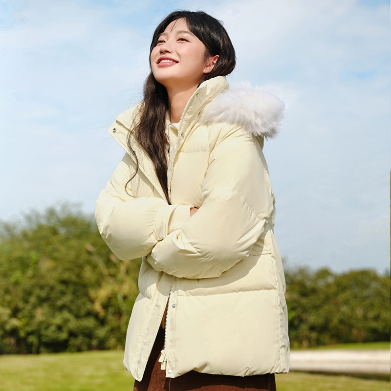 森马 纯色毛领收腰防风防水加厚保暖中长款羽绒服 女款