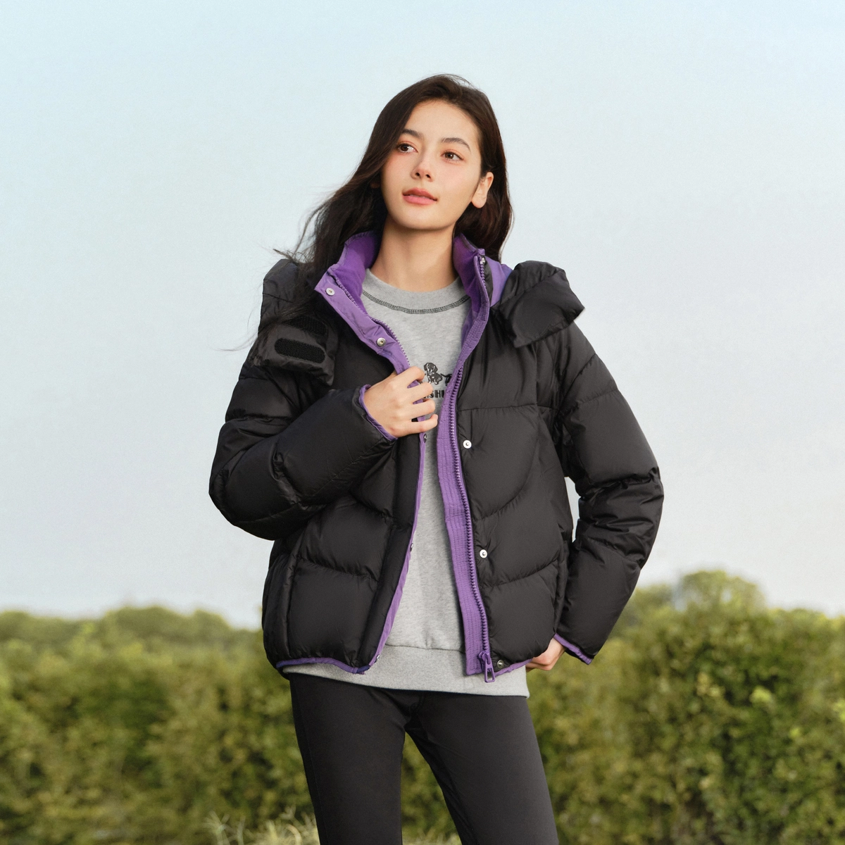 森马 设计感宽松撞色连帽面包服潮流个性时尚长袖羽绒服 女款