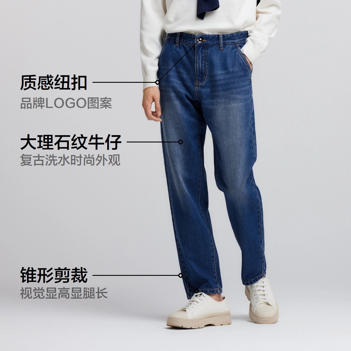 森马 纯棉做旧复古水洗时尚百搭锥形牛仔裤 男款
