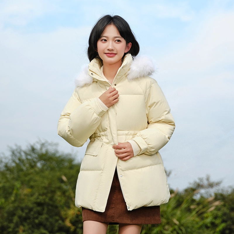 森马 纯色毛领收腰防风防水加厚保暖中长款羽绒服 女款