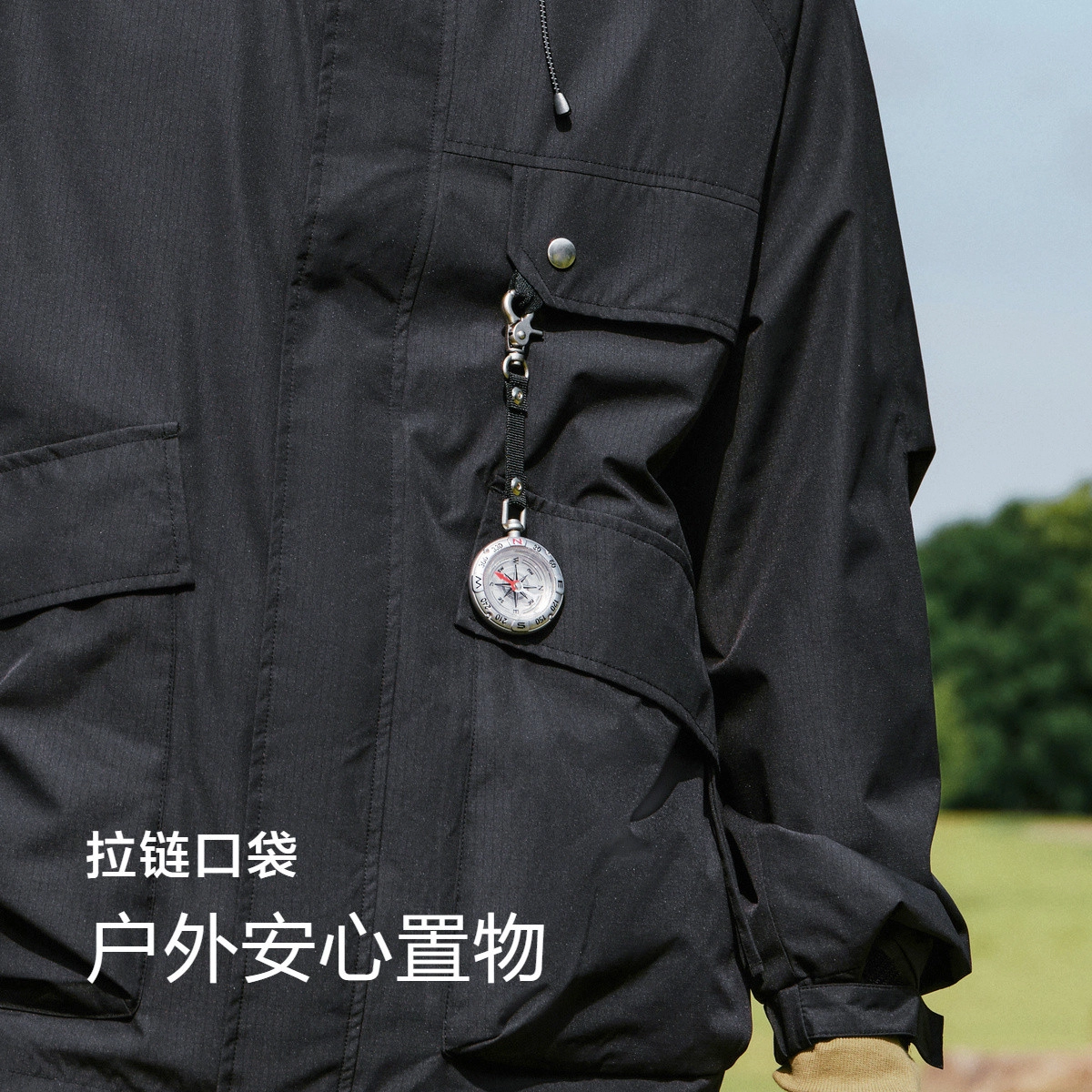 森马 户外三防宽松连帽插肩袖大口袋工装夹克外套 男款