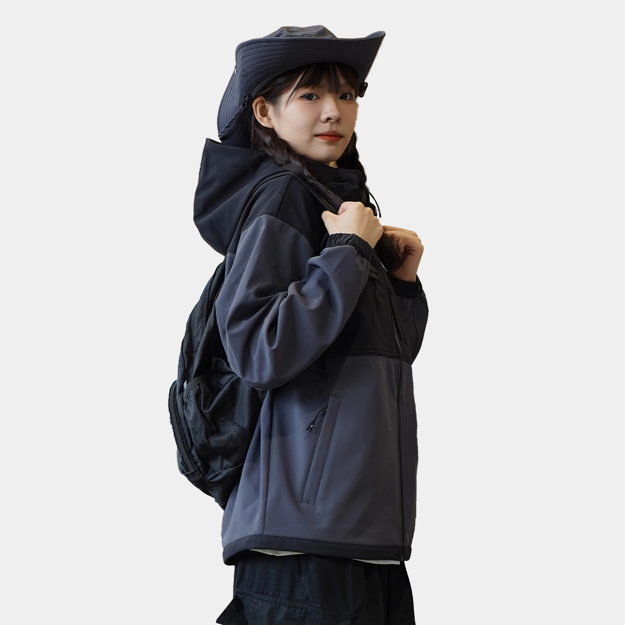熊猫 山系拼色防风防水加绒保暖连帽软壳外套 男女同款
