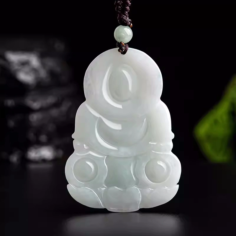 静汝玉 挂件观音 冰种 翡翠吊坠 男款