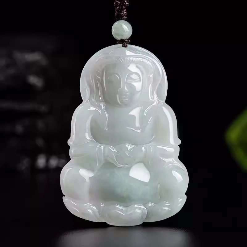 静汝玉 挂件观音 冰种 翡翠吊坠 男款