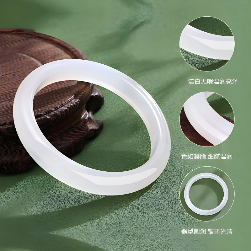 【附证书天然】 老作坊 白月光  美人条 荔枝冻通透洁白 细腻有光泽 新中式宫廷风 妈妈 浑然天成天然 金丝玉 玉石手镯 女款