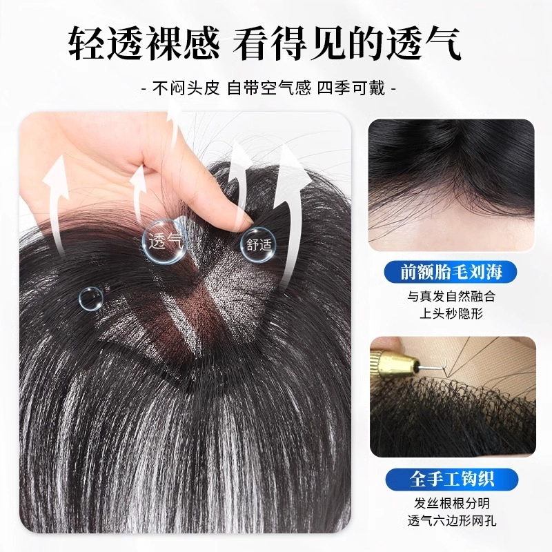晚晚风 半永久胎毛碎发刘海假发片女 头顶真发高颅顶自然前额遮头顶发际线神器