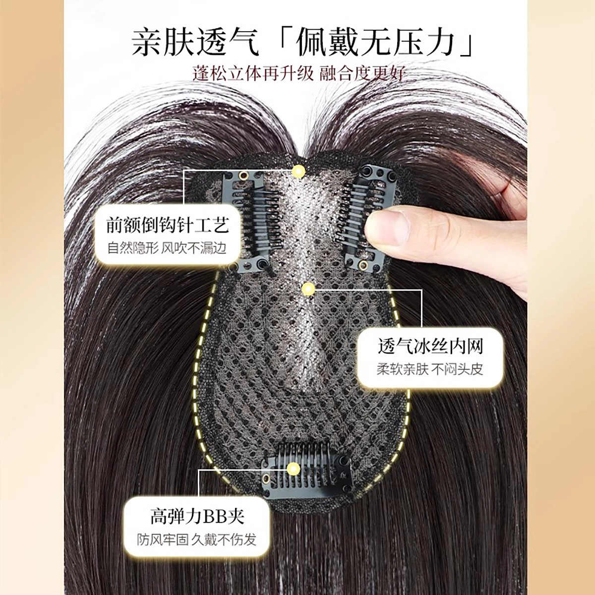 晚晚风假发片头顶全真人发蓬松遮白发增加发量自然前额轻薄款刘海补发片