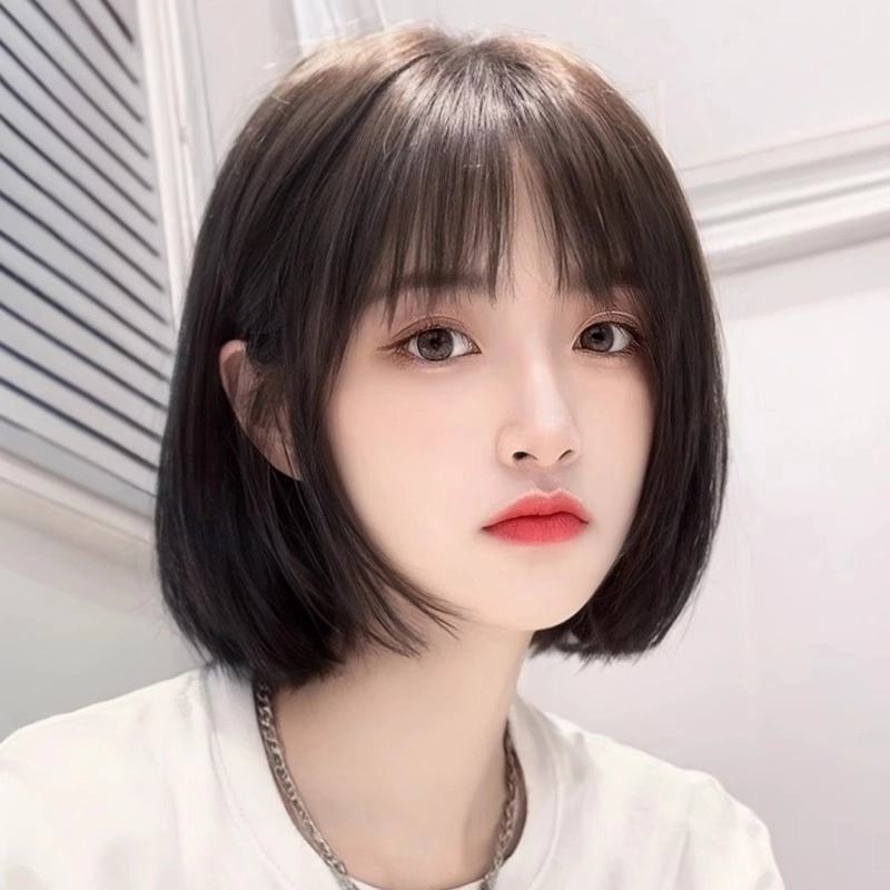 晚晚风 波波头假发套 真发无痕自然减龄短发 棕黑色/冷棕色