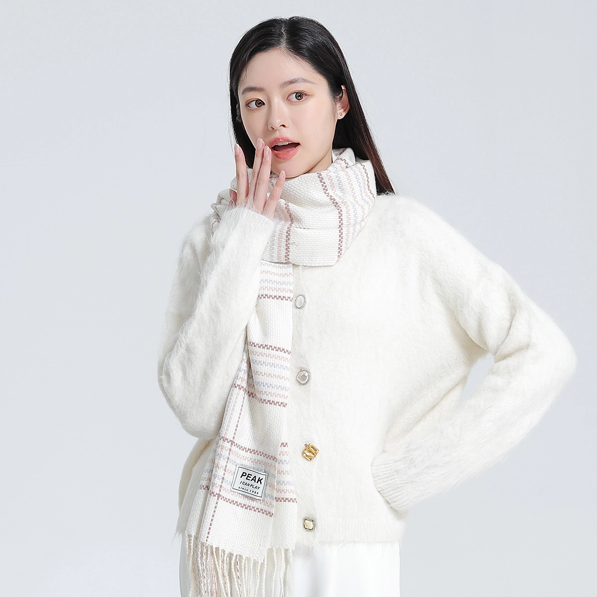 匹克 时尚系列 甜美小清新流苏文艺保暖简约百搭 绒线围巾 男女同款情侣款