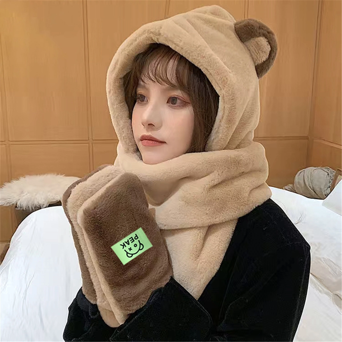 匹克 小熊 三合一 一体保暖毛绒 其他帽子 女款