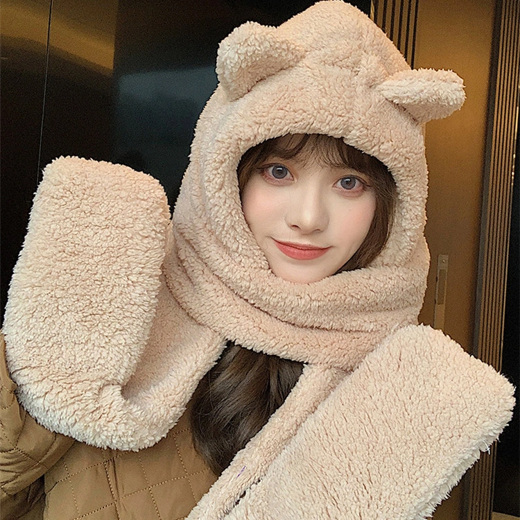匹克 小熊 三合一 一体保暖毛绒 其他帽子 女款