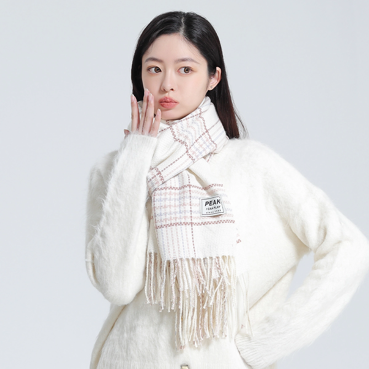 匹克 时尚系列 甜美小清新流苏文艺保暖简约百搭 绒线围巾 男女同款情侣款