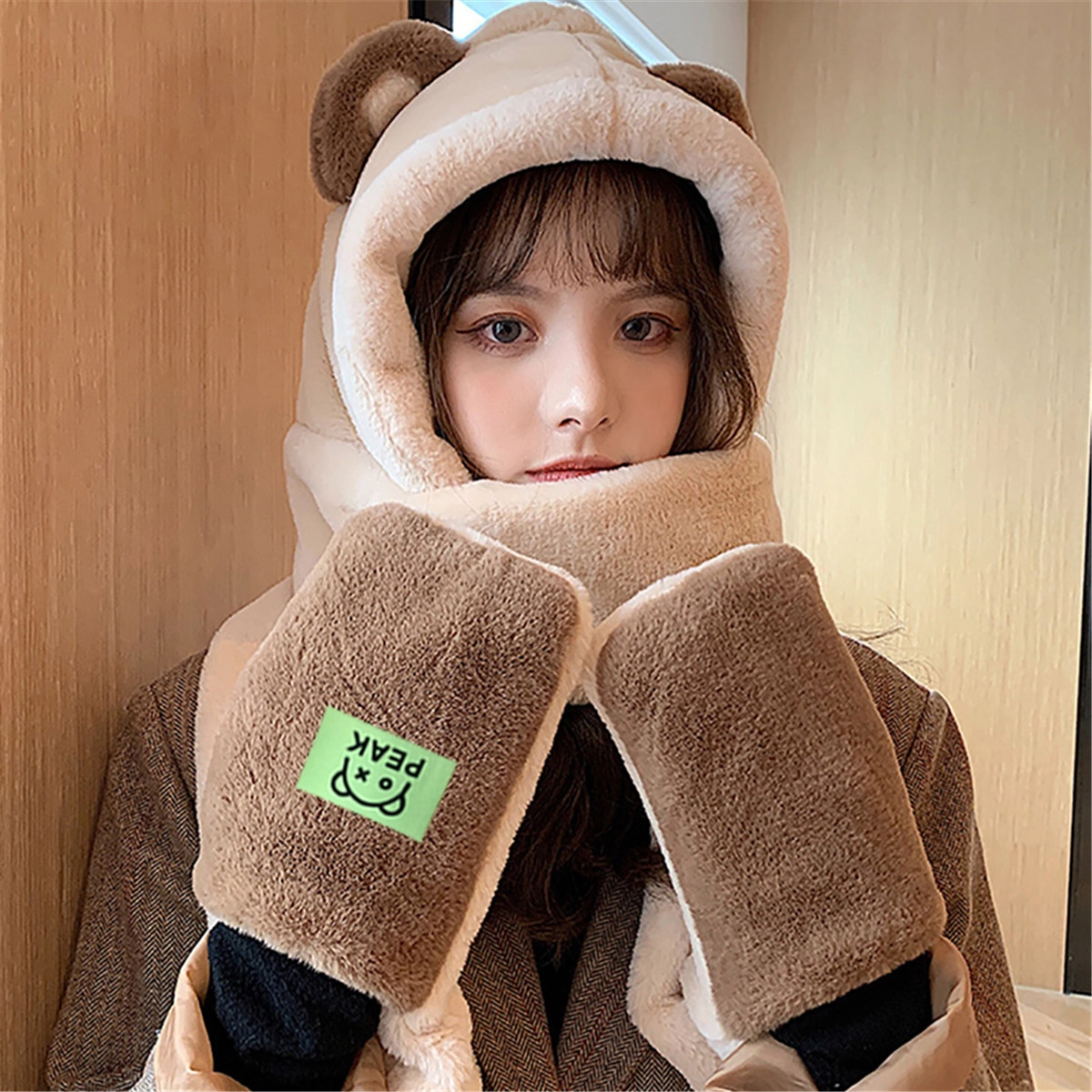 匹克 小熊 三合一 一体保暖毛绒 其他帽子 女款