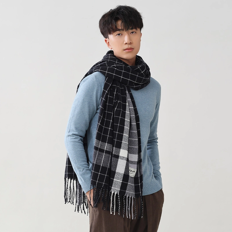 匹克 高颜值拼色格子流苏 绒线围巾 男女同款情侣款