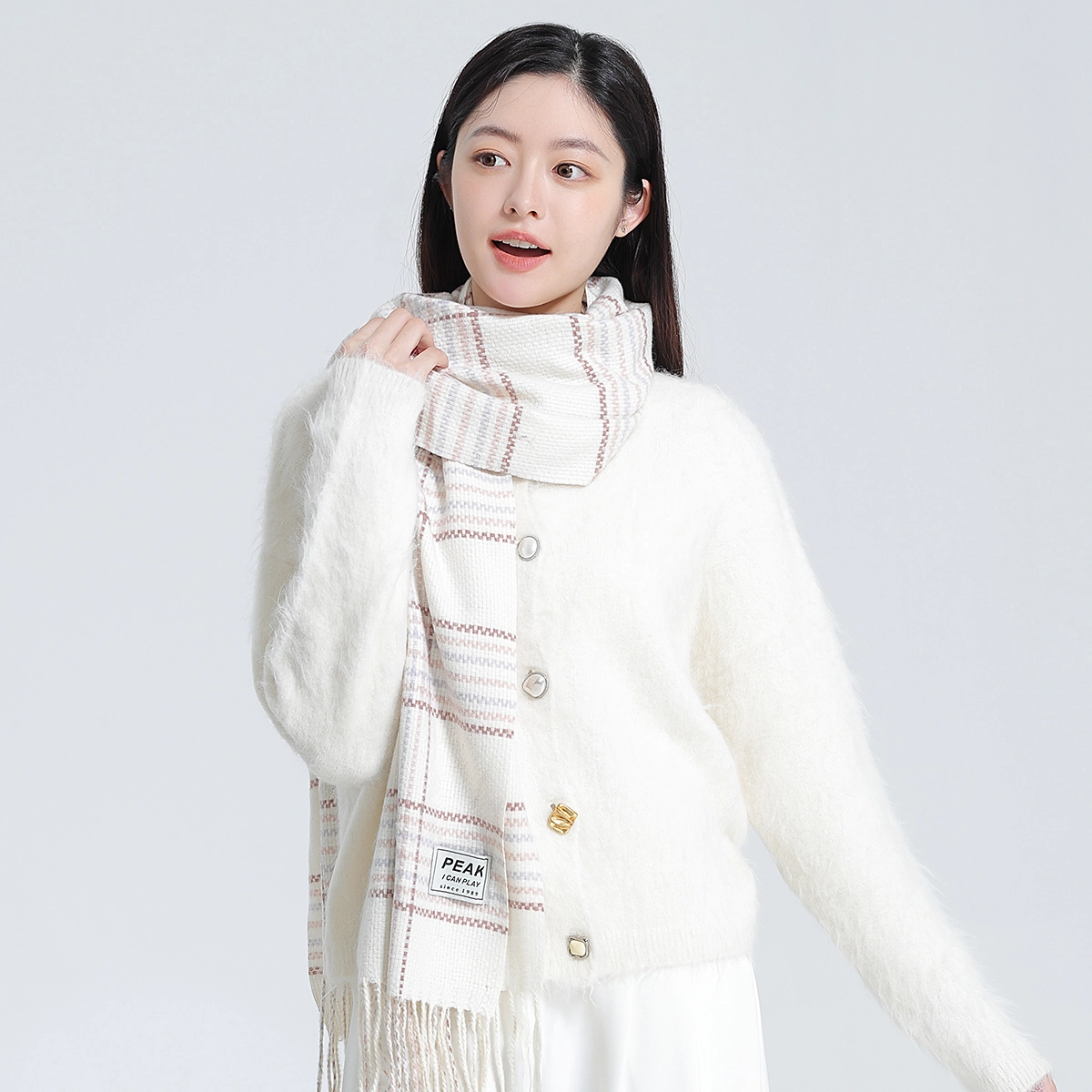 匹克 时尚系列 甜美小清新流苏文艺保暖简约百搭 绒线围巾 男女同款情侣款