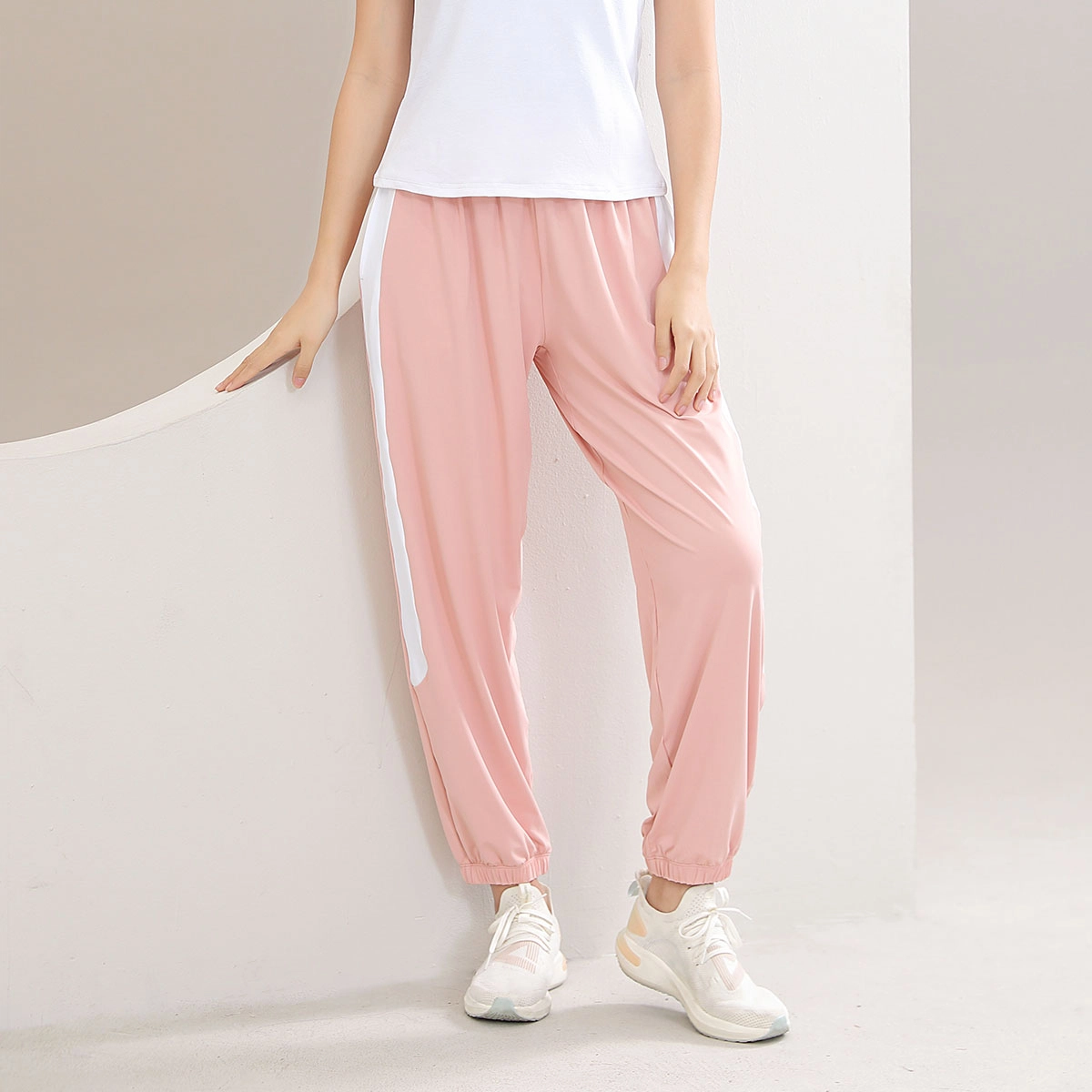 匹克 瑜伽服健身运动服外套粉白运动裤两件套健身套装 女款