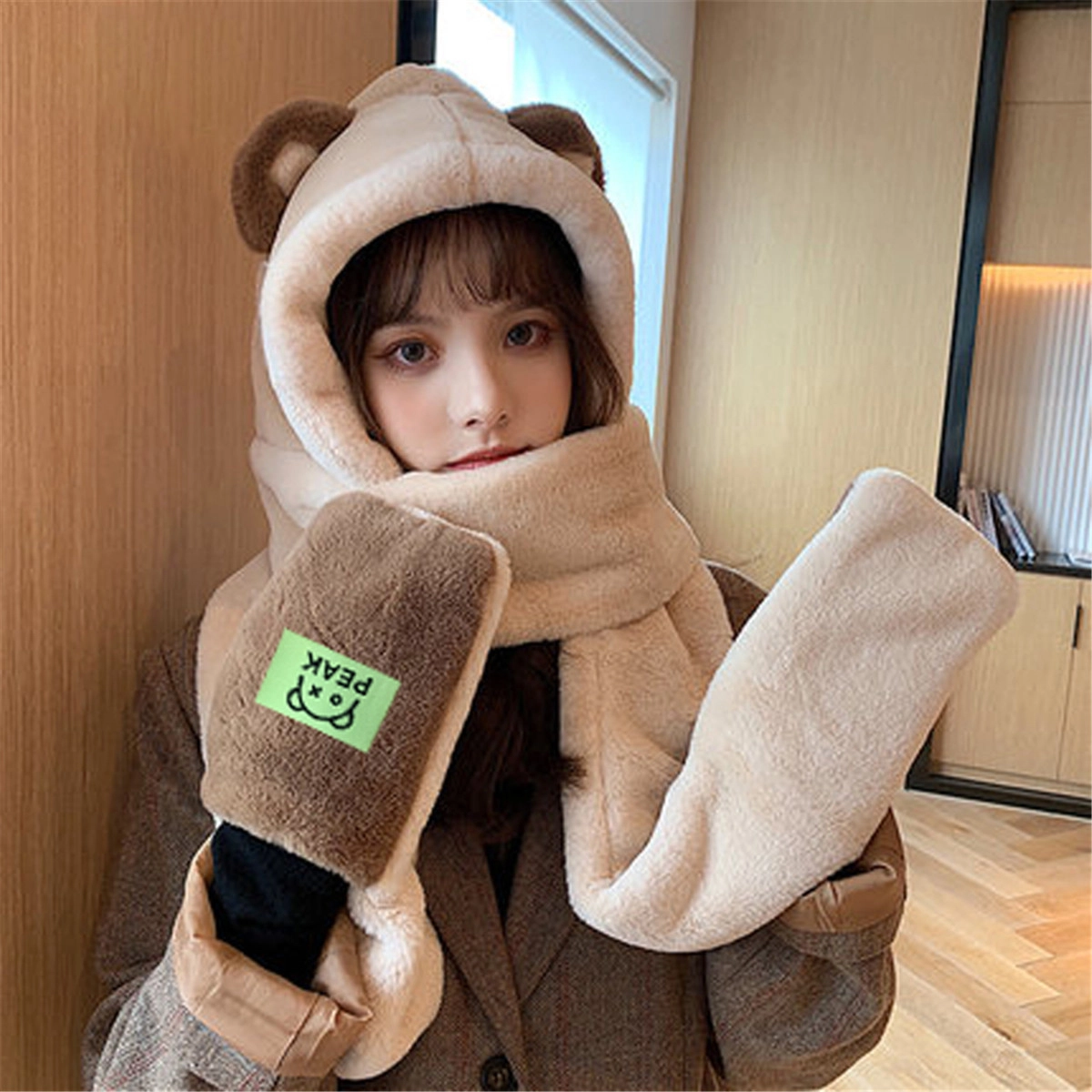 匹克 小熊 三合一 一体保暖毛绒 其他帽子 女款