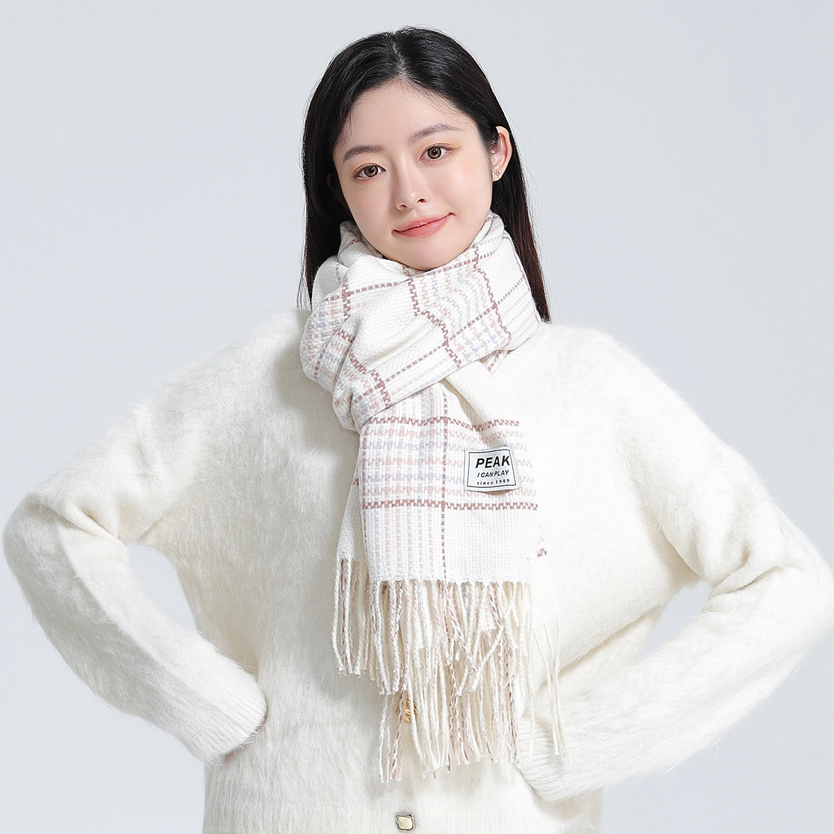 匹克 时尚系列 甜美小清新流苏文艺保暖简约百搭 绒线围巾 男女同款情侣款