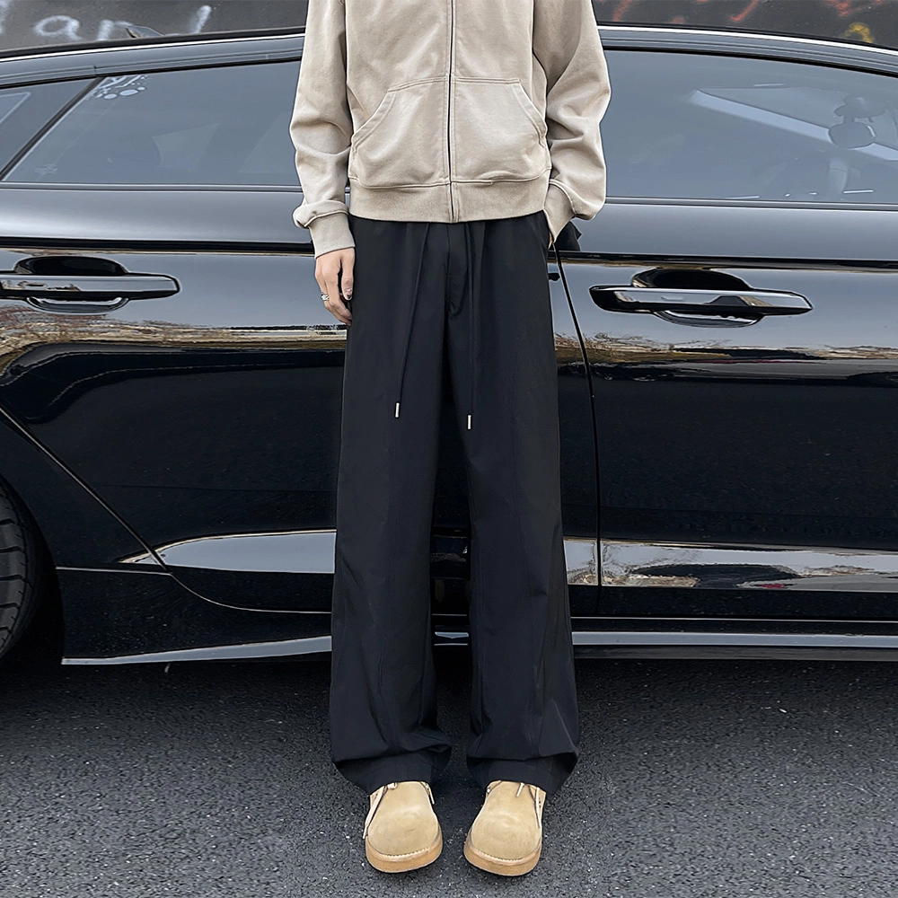 绘承 美式复古简约纯色基础款机能风降落伞兵裤高街薄款冰丝凉感透气宽松大码舒适百搭微喇弯刀垂感拖地直筒休闲裤 男女同款