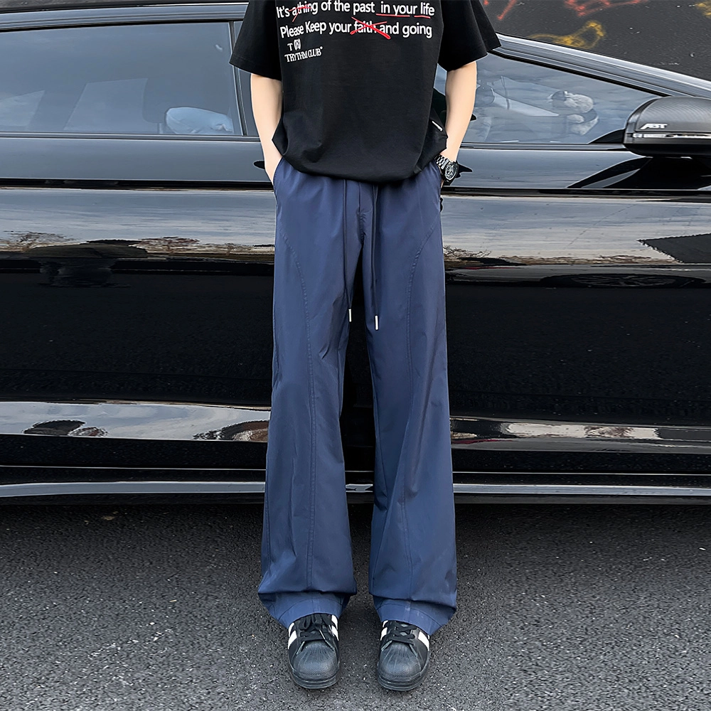 绘承 美式复古简约纯色基础款机能风降落伞兵裤高街薄款冰丝凉感透气宽松大码舒适百搭微喇弯刀垂感拖地直筒休闲裤 男女同款