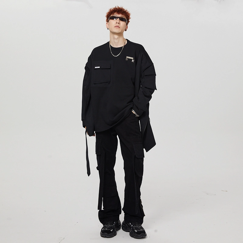 绘承 夏季薄款美式高街暗黑系牛仔裤潮牌个性设计拉链裤脚修身直筒牛仔裤 男女同款