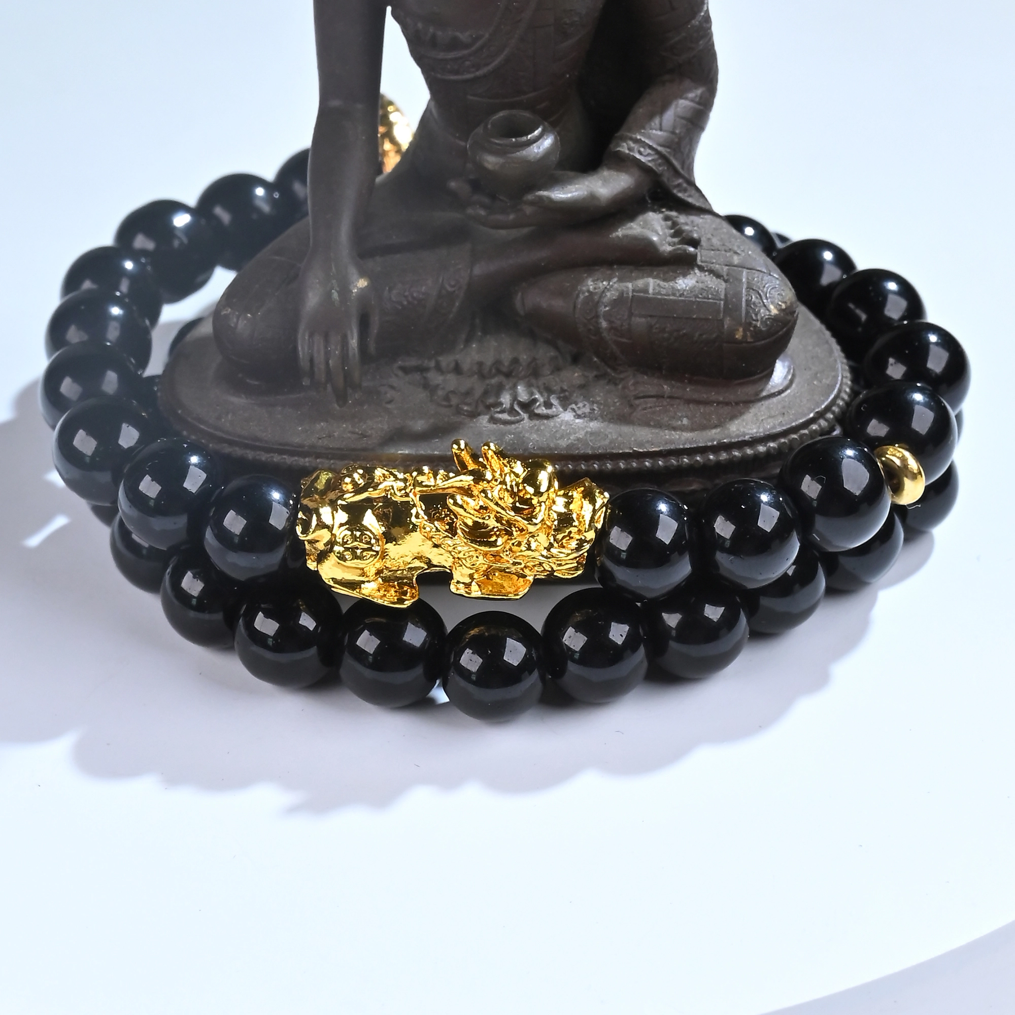 仙友 新中式国风八方来财转运珠双圈叠戴乾坤圈拼接貔貅文玩佛珠招财纳福念珠盘玩文艺复古上岸手饰#好运 黑檀 手串 男女同款情侣款