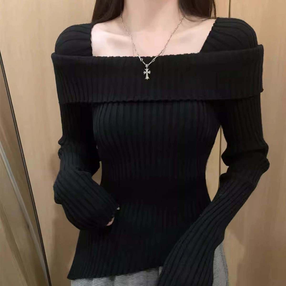 雅羊人 纯色舒适休闲简约针织衫 女款 黑色