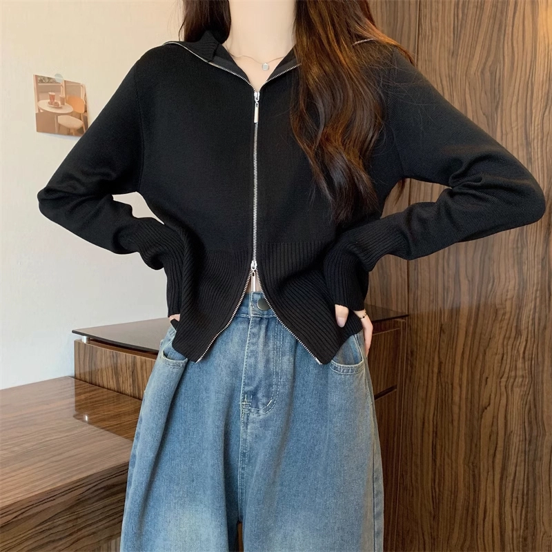 雅羊人 纯色简约通勤针织衫 女款 黑色