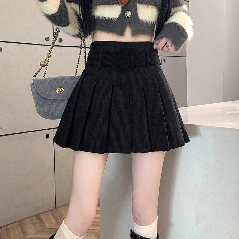 雅羊人 纯色百褶舒适休闲短裙 女款 黑色