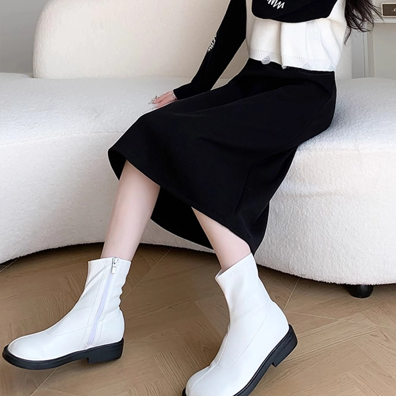 雅羊人 高腰纯色厚款休闲长裙 女款 黑色