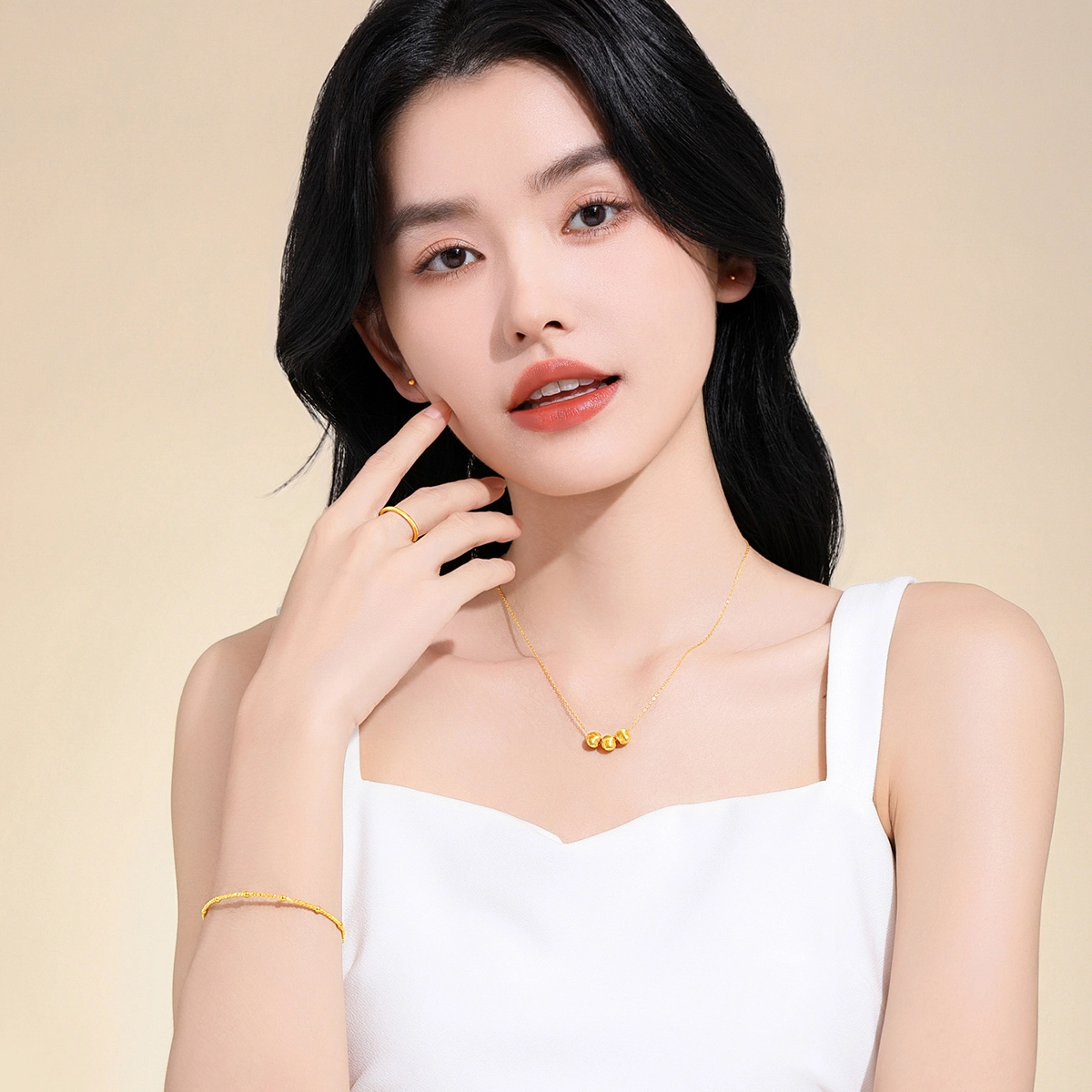 壹仟俩 猫眼转运珠 简约时尚大气高级感小金珠小众气质锁骨链 足金 一口价 黄金项链 男女同款情侣款