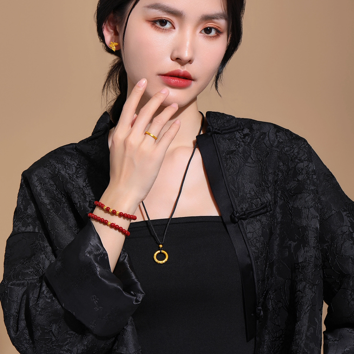 壹仟俩 诸事顺利 国潮新中式复古转运 足金 一口价 黄金手串 女款