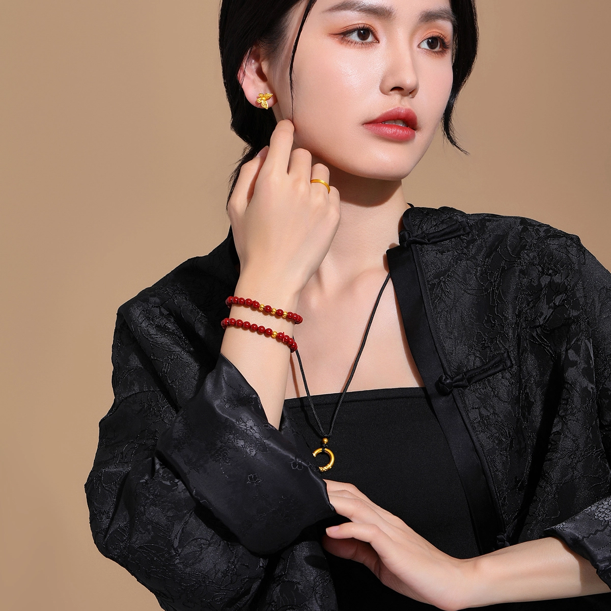 壹仟俩 诸事顺利 国潮新中式复古转运 足金 一口价 黄金手串 女款