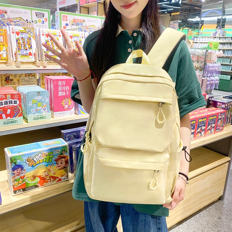 醇龙 超酷简约纯色大容量 尼龙 双肩包 男女同款情侣款 白色/灰色/黑色/黄色