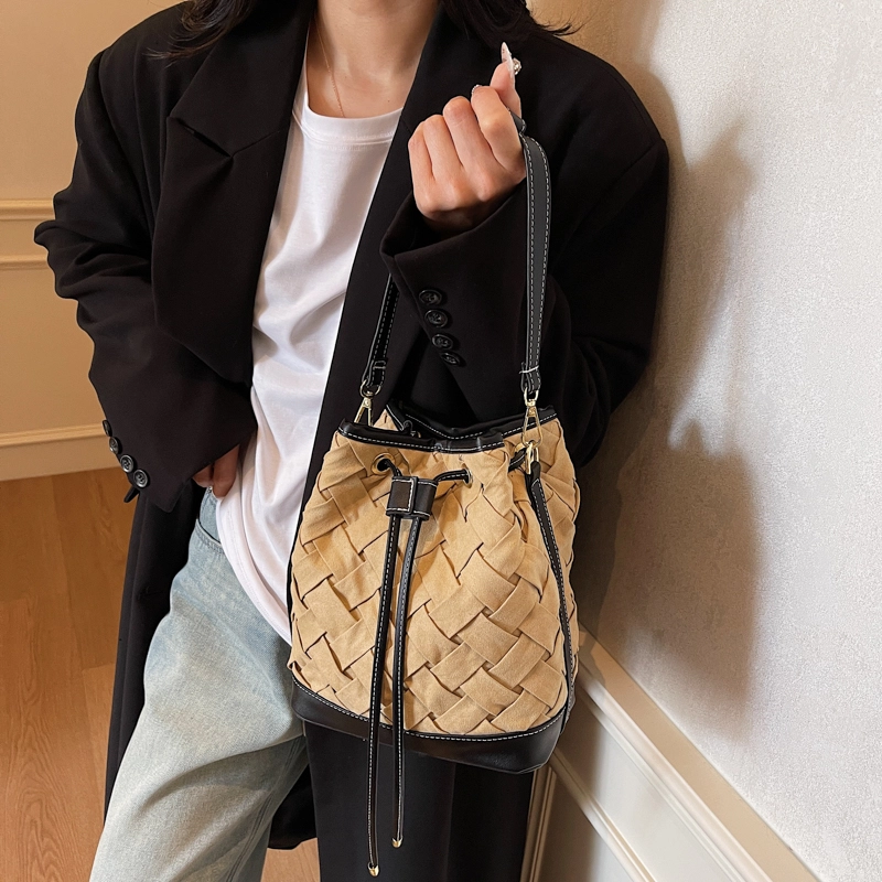 醇龙 复古通勤水桶包时尚编织手提包百搭斜挎 尼龙 单肩包 常规 女款 多色