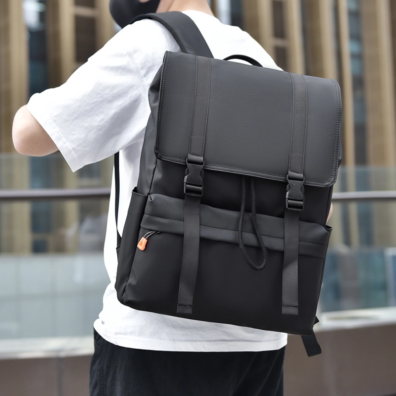 茵初 翻盖休闲外出旅游大容量 尼龙 双肩包 男女同款情侣款 黑色/灰色