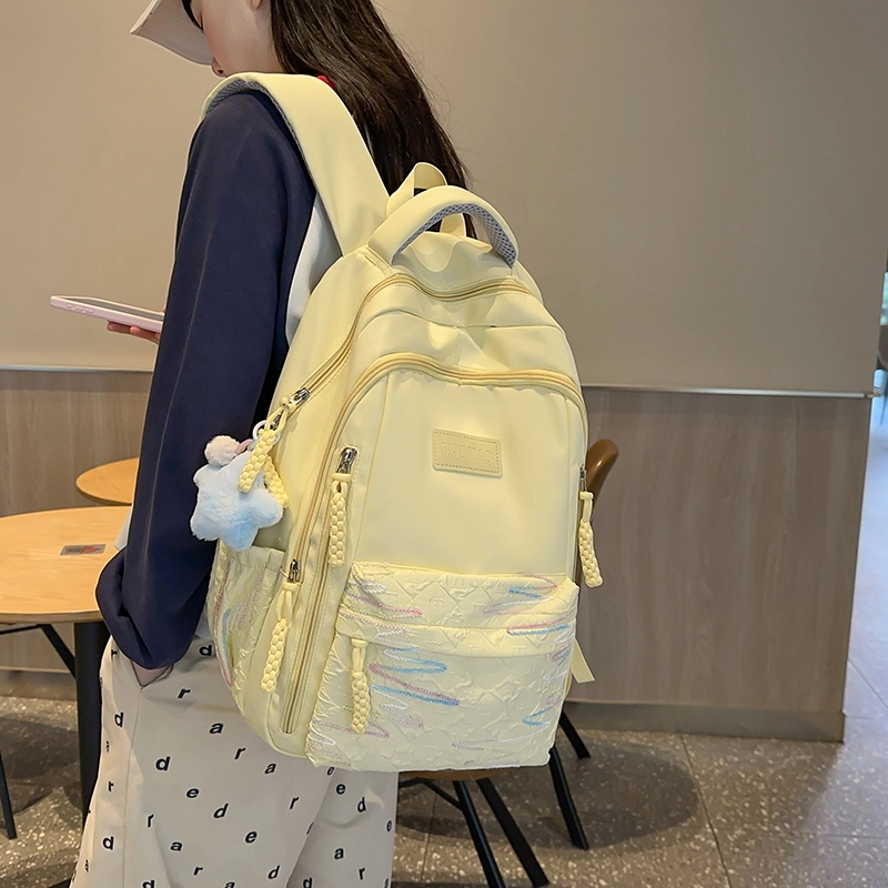 醇龙 韩版简约潮初高中学生书包大容量轻便背包 尼龙 双肩包 女款 多色