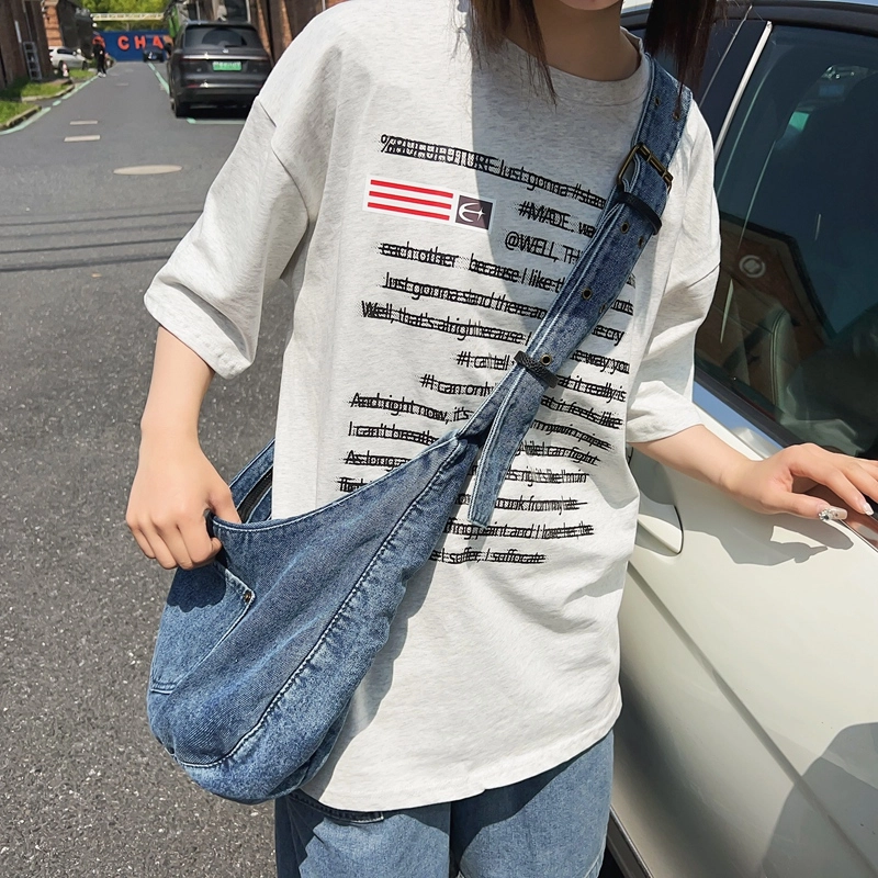 醇龙 小众设计韩版口袋 牛仔布 单肩包 常规 女款 黑/深蓝/浅蓝