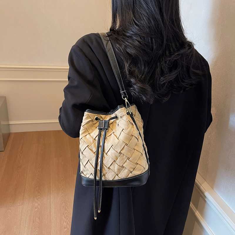 醇龙 复古通勤水桶包时尚编织手提包百搭斜挎 尼龙 单肩包 常规 女款 多色